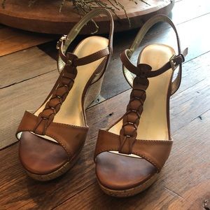 Brown leather wedges